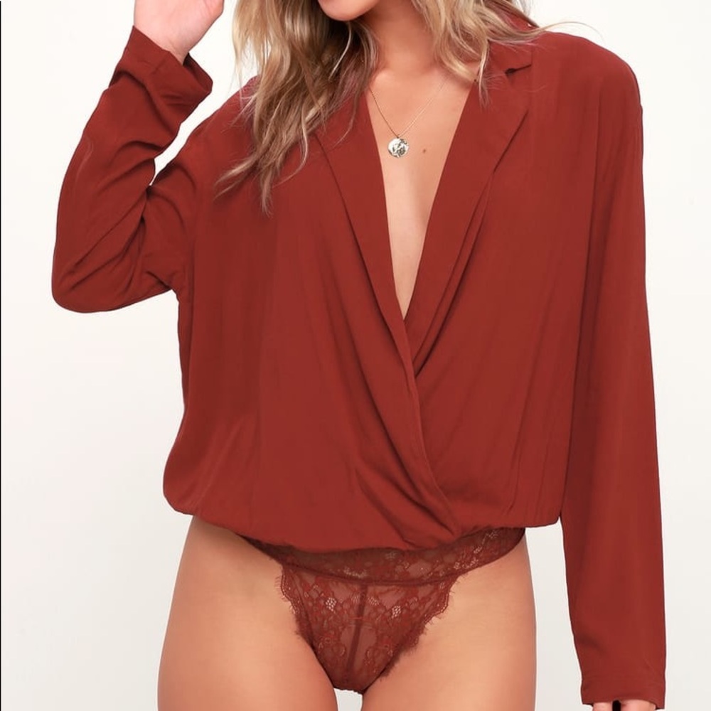 Free People Elsa Drapey Bodysuit Terracotta Red